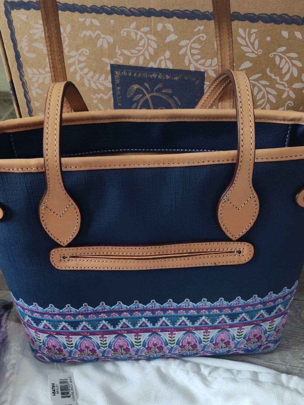 Brighton Navy and Tan Pattern Tote - Picture 6 of 8